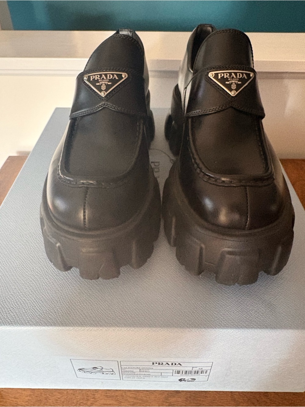 Prada Monolith Black Leather Loafers size 38